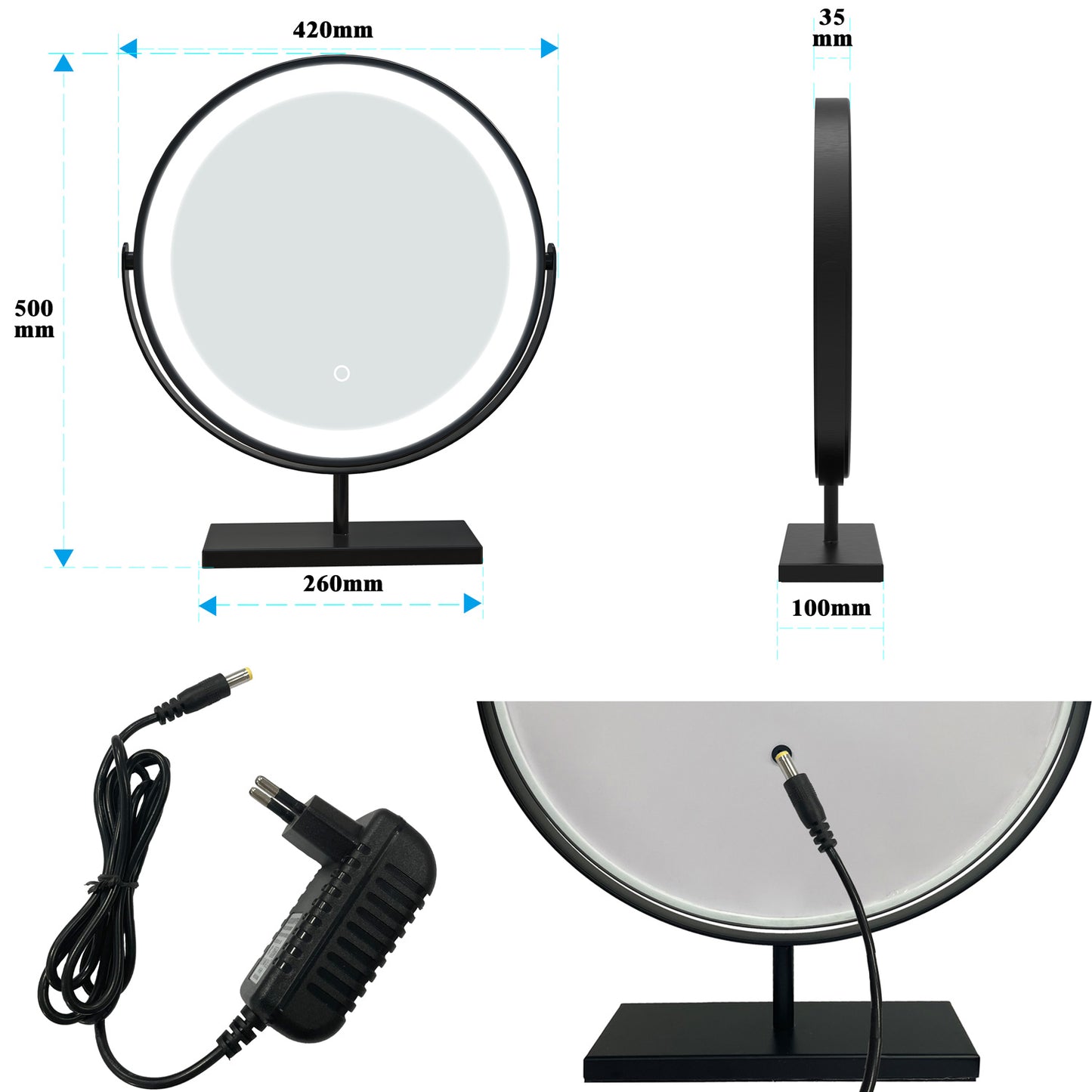 Modern Rund Schminkspiegel LED Kosmetikspiegel mit Beleuchtung Tischspiegel