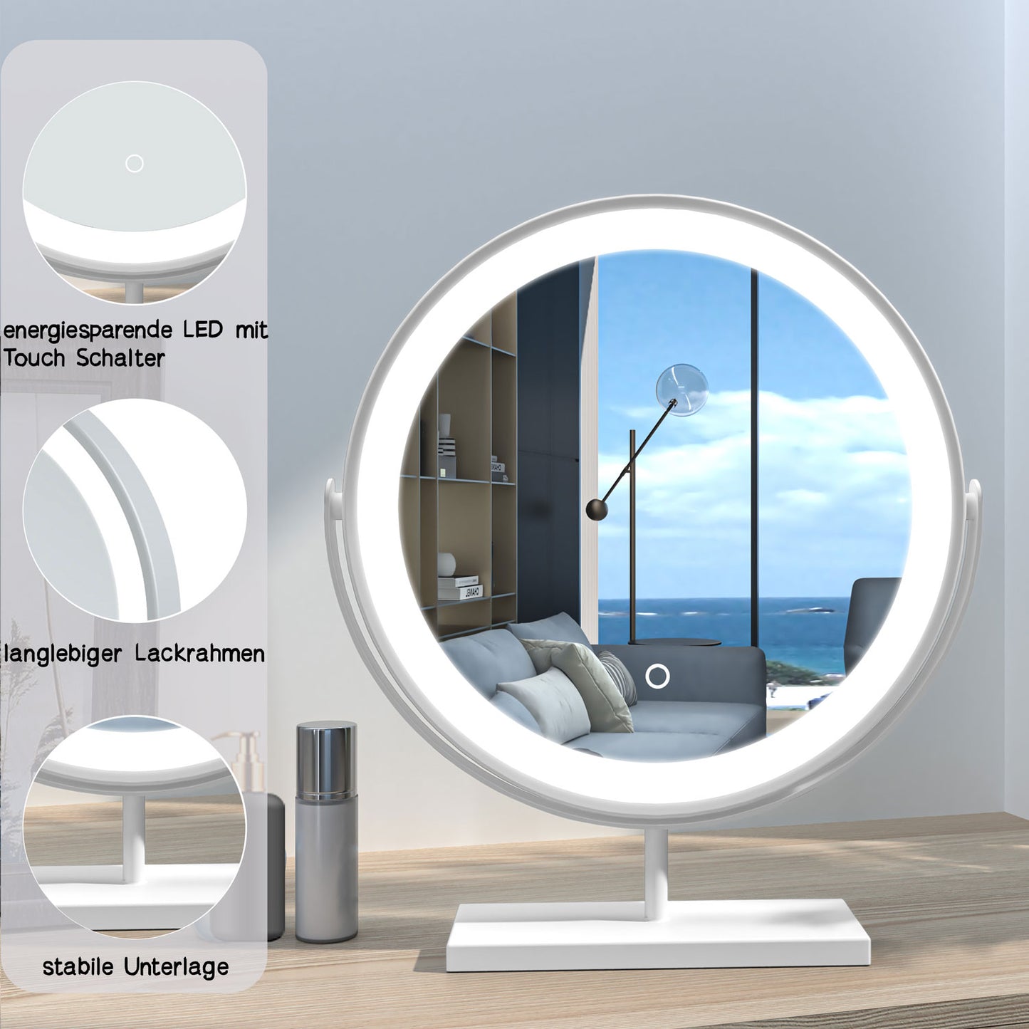 Modern Rund Schminkspiegel LED Kosmetikspiegel mit Beleuchtung Tischspiegel
