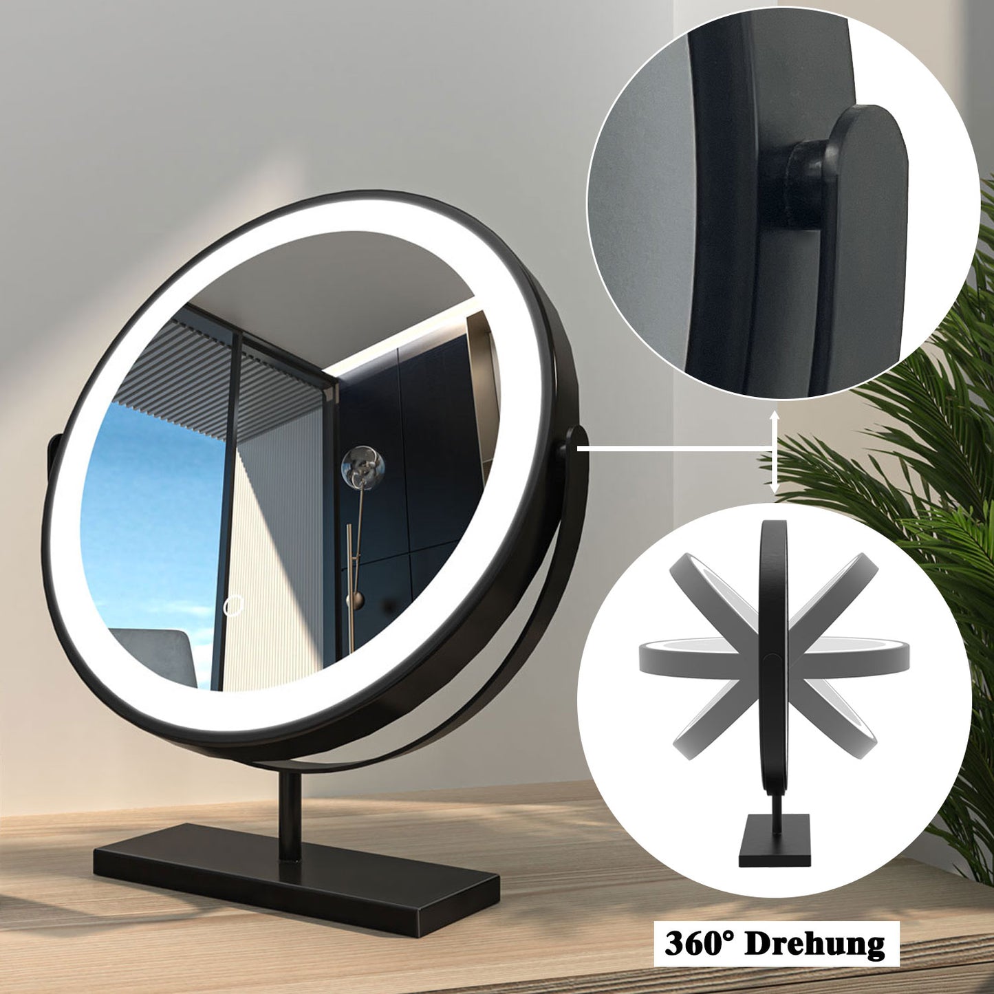 Modern Rund Schminkspiegel LED Kosmetikspiegel mit Beleuchtung Tischspiegel