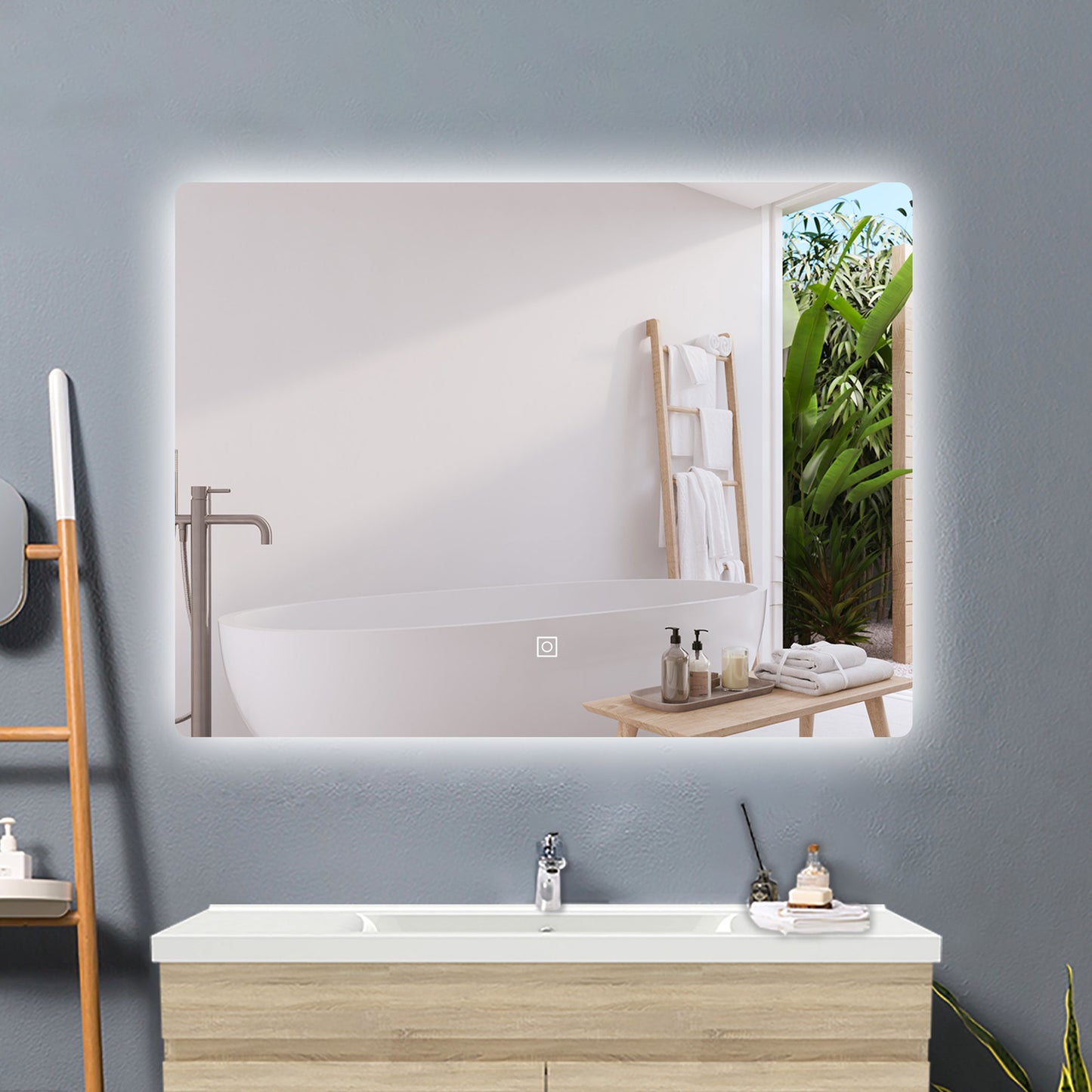 Badspiegel Spiegel mit LED Beleuchtung dimmbar 100x70cm horizontal/vertikal, Touch oder Wandschalter
