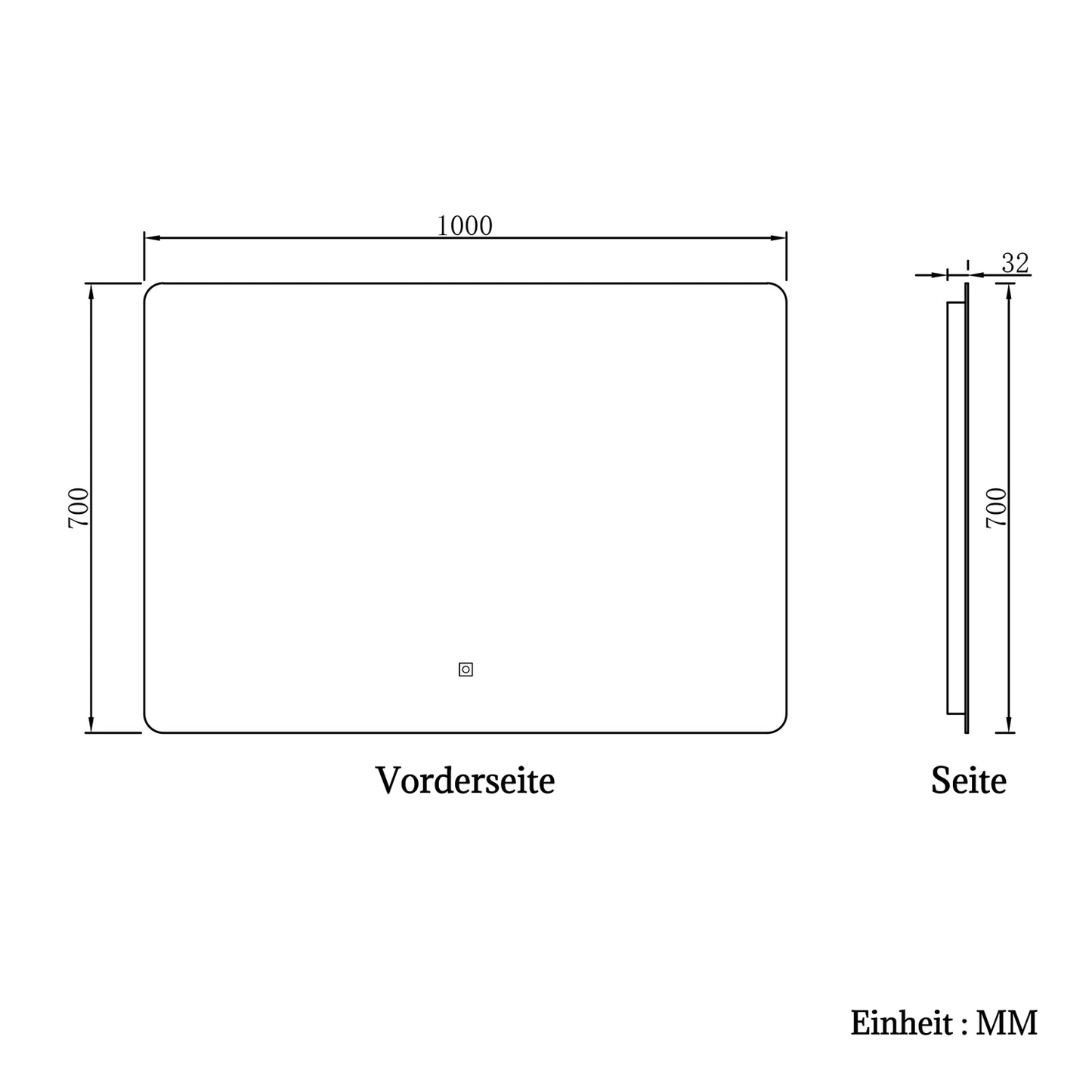 Badspiegel Spiegel mit LED Beleuchtung dimmbar 100x70cm horizontal/vertikal, Touch oder Wandschalter