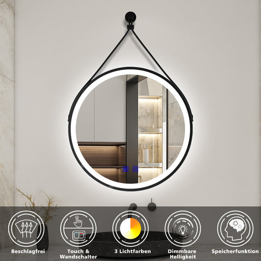 LED Rund Badspiegel Touch mit Beleuchtung Dimmbar Wandspiegel Badezimmerspiegel 60cm