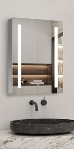 Badezimmerspiegelschrank 70x50 cm LED Spiegelschrank Touch Schalter, Beschlagfrei, Kaltweiß Rasiersteckdose, Aluminium