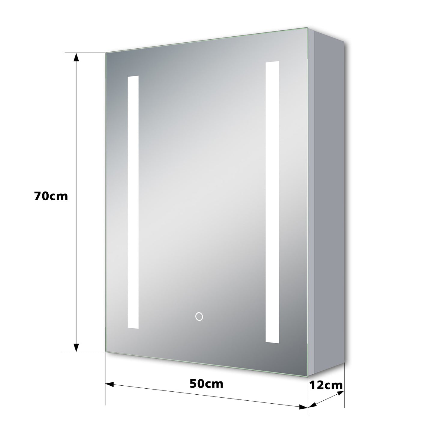 Badezimmerspiegelschrank 70x50 cm LED Spiegelschrank Touch Schalter, Beschlagfrei, Kaltweiß Rasiersteckdose, Aluminium