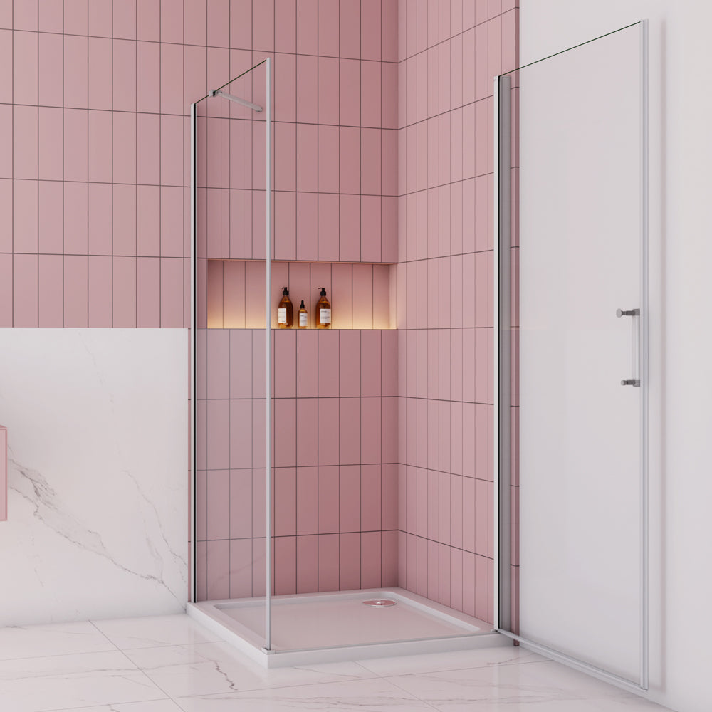 Drehtür mit Seitenwand Duschkabine 100x80 x 185 cm Glas Dusche