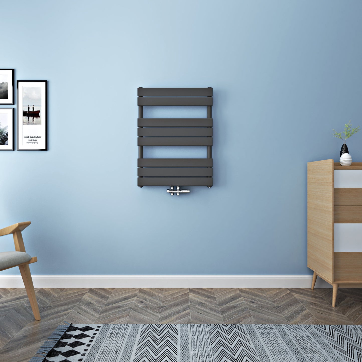 Flacher Heizkörper?Handtuchtrockner?Mittel- und Seitenanschluss?Weiß & Anthrazit?Einlagig