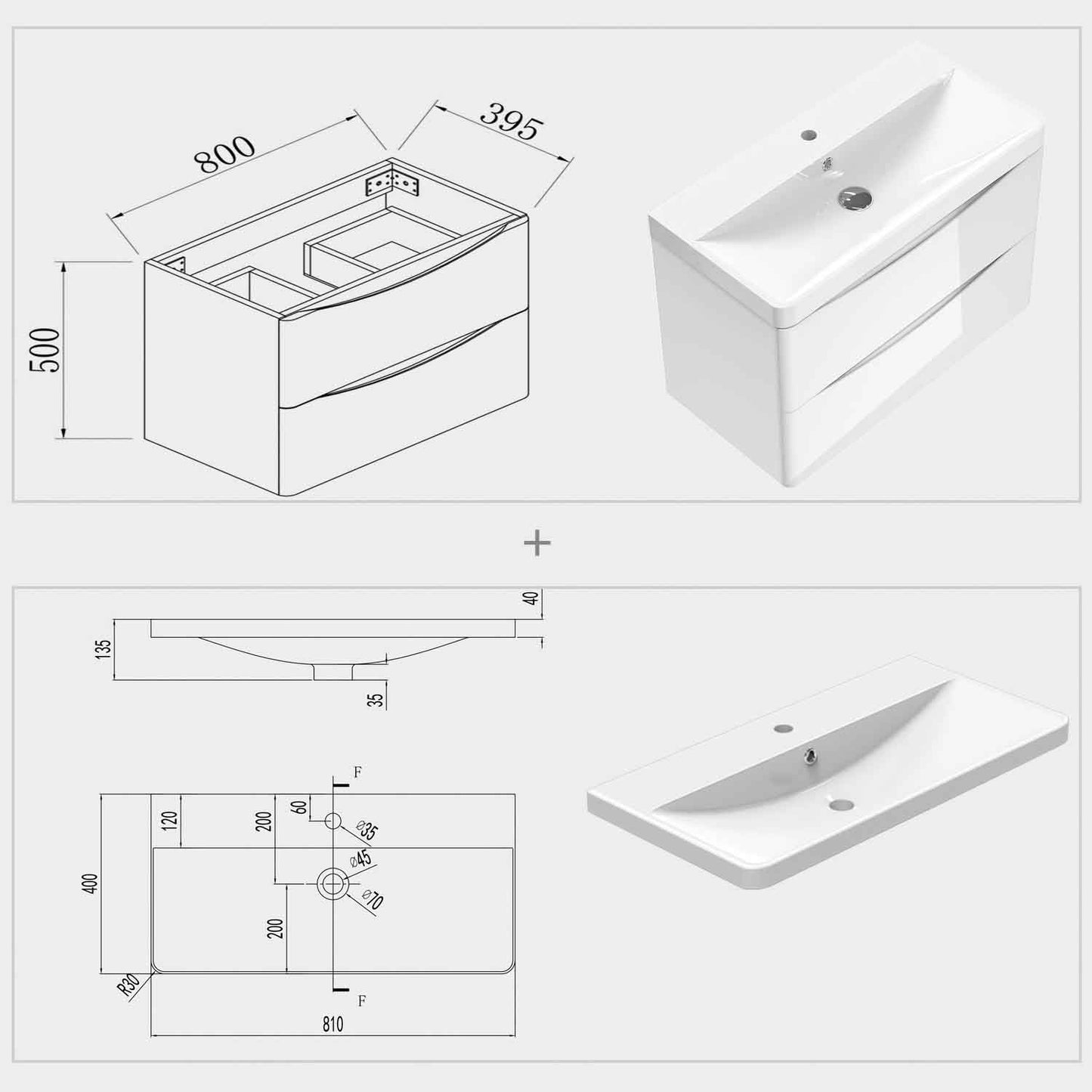 Waschbecken Waschtische mit Unterschrank Badmöbel Set Weiß 80 cm