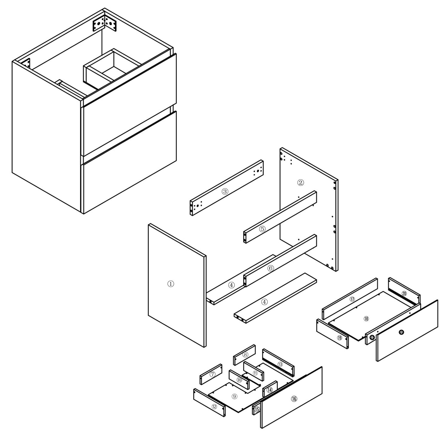 Waschtisch mit Unterschrank Badmöbel Set Waschbecken Weiß Eiche 60cm