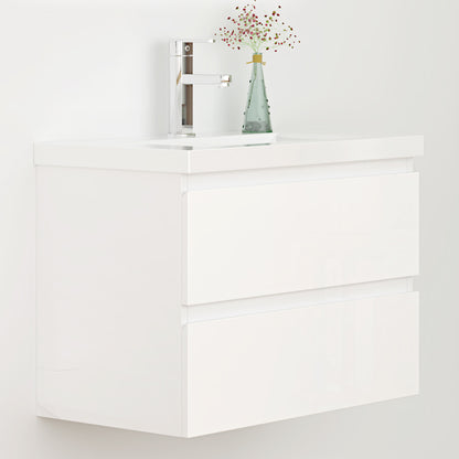 Waschtisch mit Unterschrank Badmöbel Set Waschbecken Eiche 60cm Hochglanz Weiß
