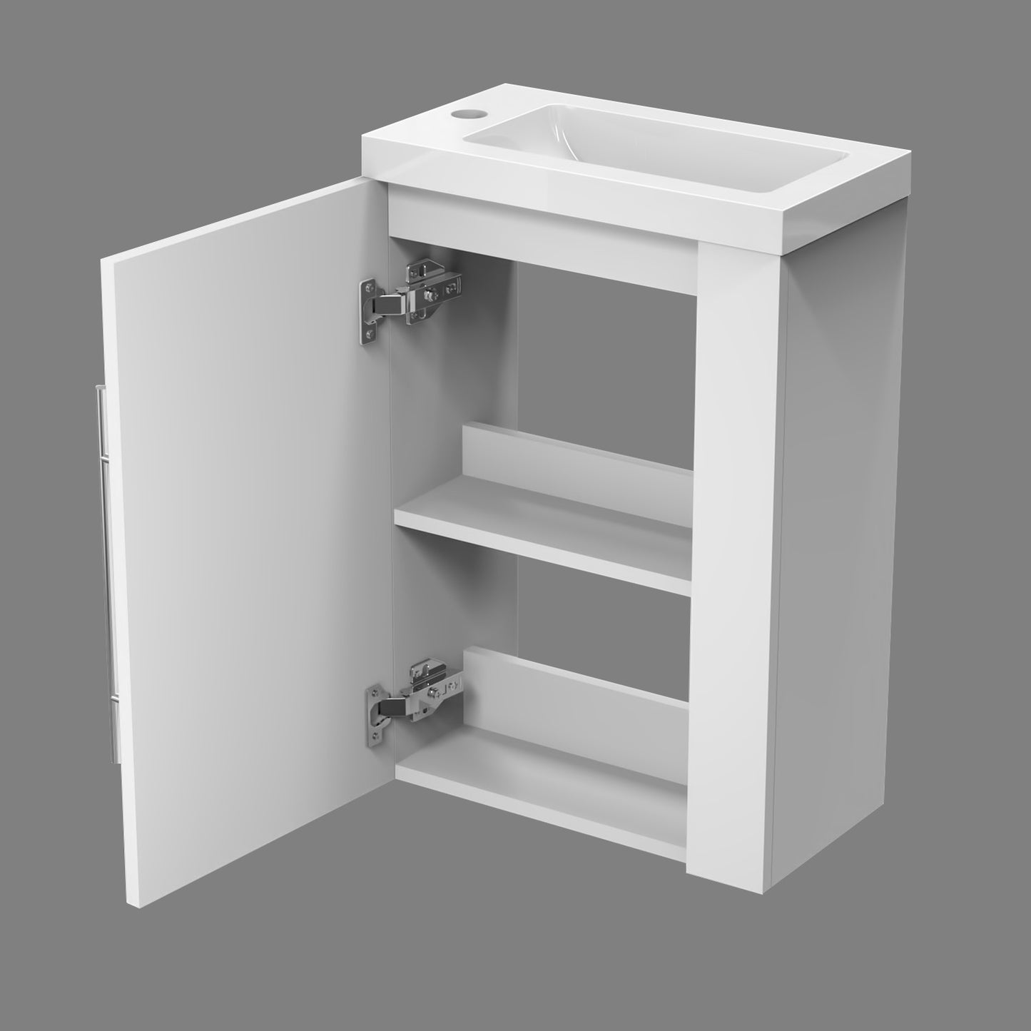 Waschtisch 45 cm Waschbecken mit Unterschrank Gäste WC Badmöbel Set klein Loft Hochglanz Weiß