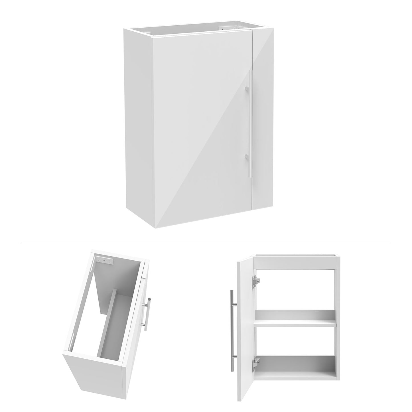 Waschtisch 45 cm Waschbecken mit Unterschrank Gäste WC Badmöbel Set klein Loft Hochglanz Weiß