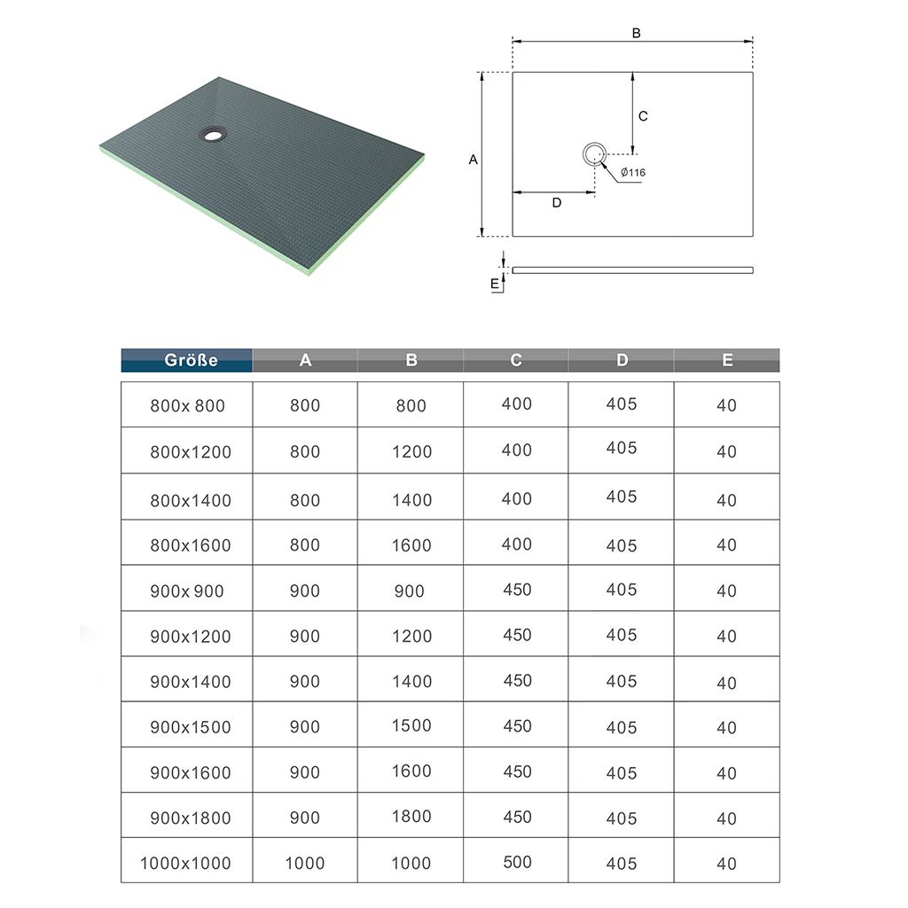 Befliesbares Duschelement XPS Duschboard Duschtasse mehrere Größen