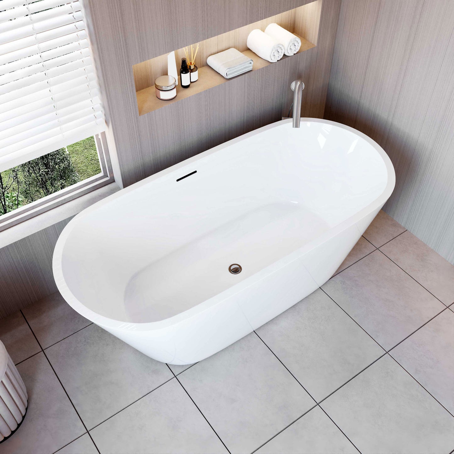 Badewanne freistehend Acrylwanne Acryl Standbadewanne 170x80xH.58cm inkl. Ab-/Überlauf