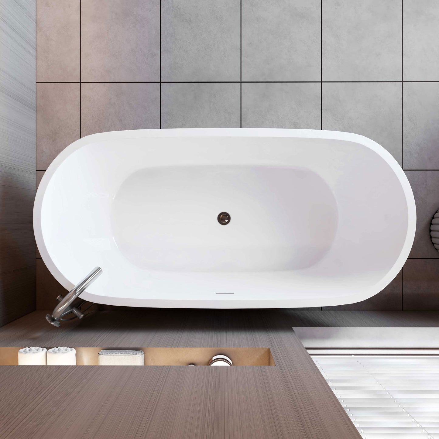 Badewanne freistehend Acrylwanne Acryl Standbadewanne 170x80xH.58cm inkl. Ab-/Überlauf