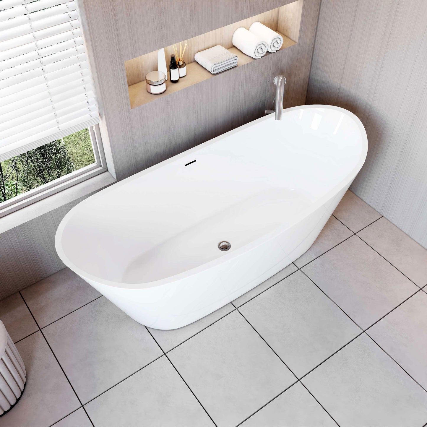 Freistehende Badewanne Acrylwanne 170x72 cm weiß inkl. Ab-/Überlauf