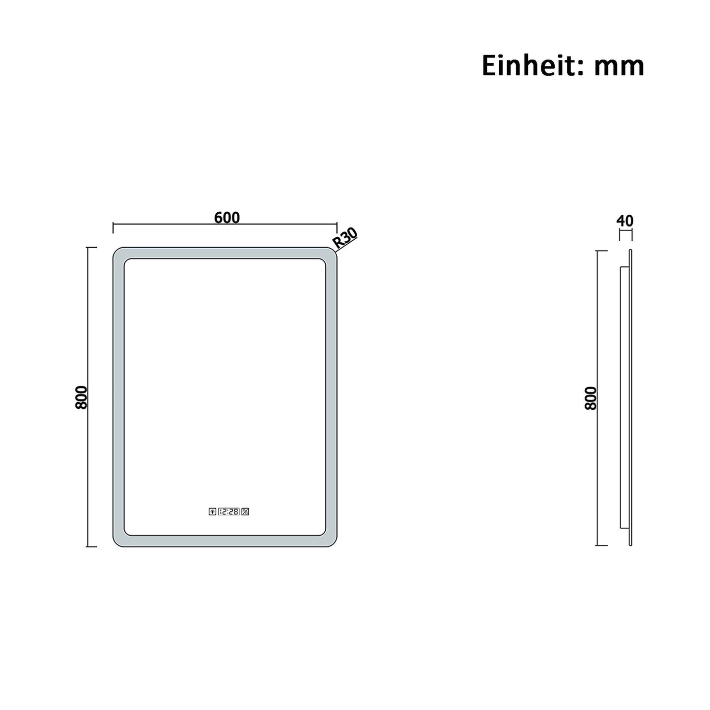 Badspiegel 80x60cm Touch Beschlagfrei energiesparend Digital-Uhr