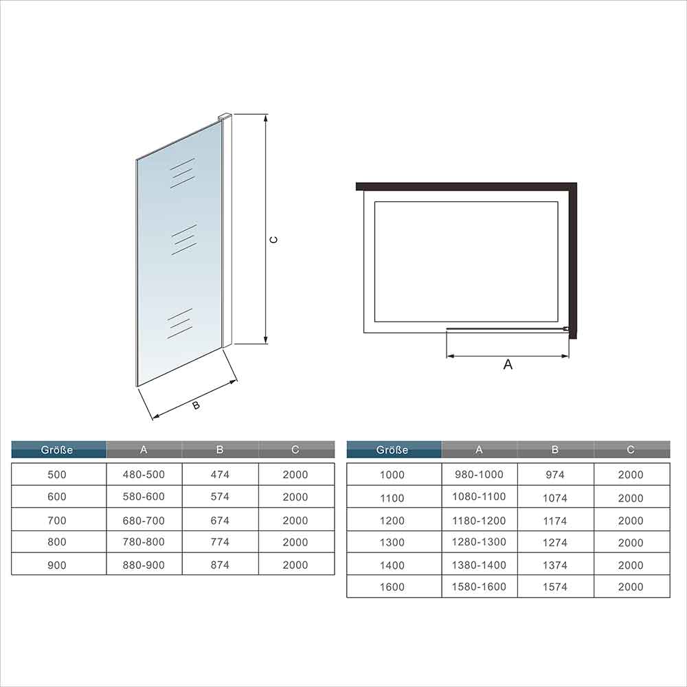 Walk In Duschwand Glaswand mit Wandpaneele Dusche Duschkabine NANO Glas