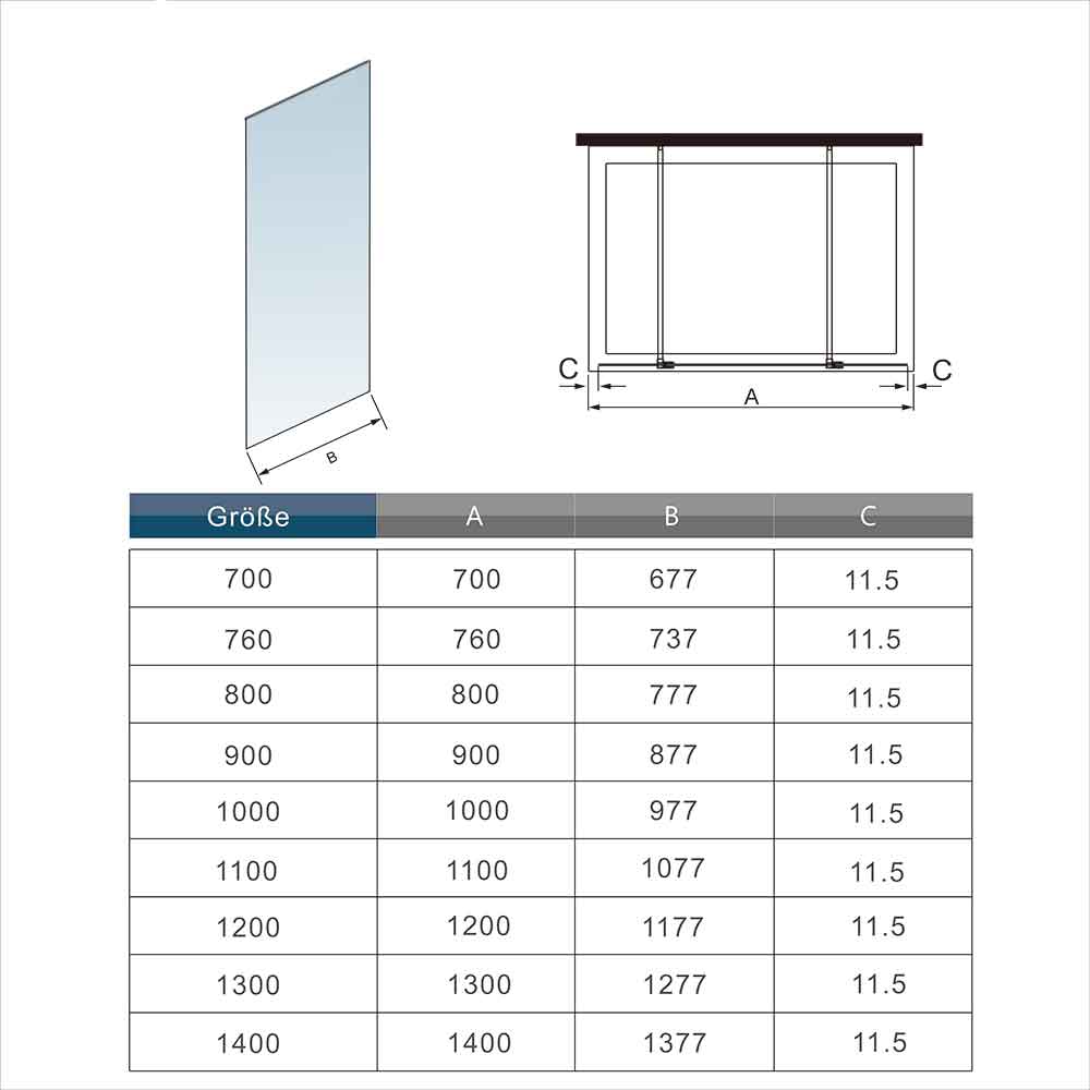 moderne badezimmer 67.7-137.7xH.200 cm Sicherheitsglas mit Glasschutzfolie profil golden