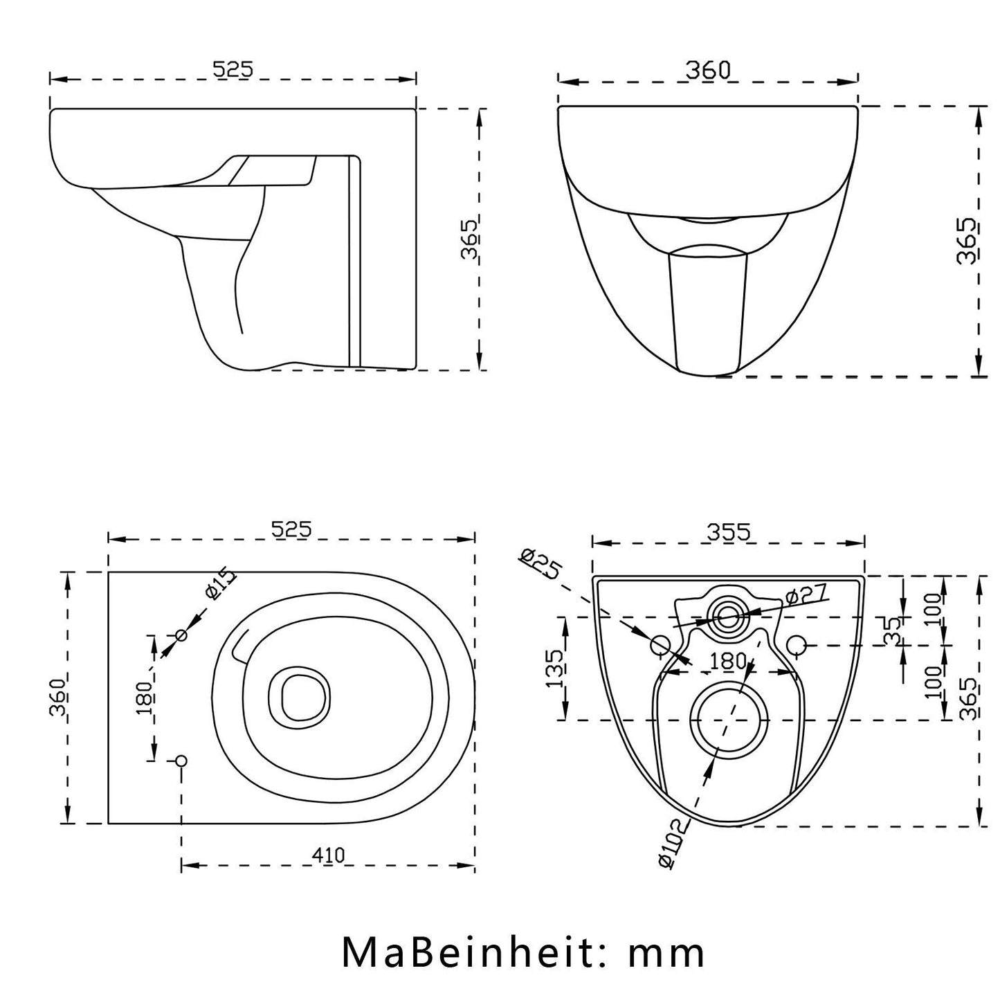 Badezimmer Spülrandlos Design Soft-Close Sitz WeiB Hänge WC Toilette