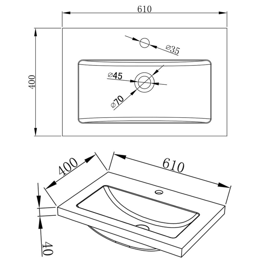 Waschbecken Kunststein Waschtisch Einbauwaschbecken 61x40x16 cm