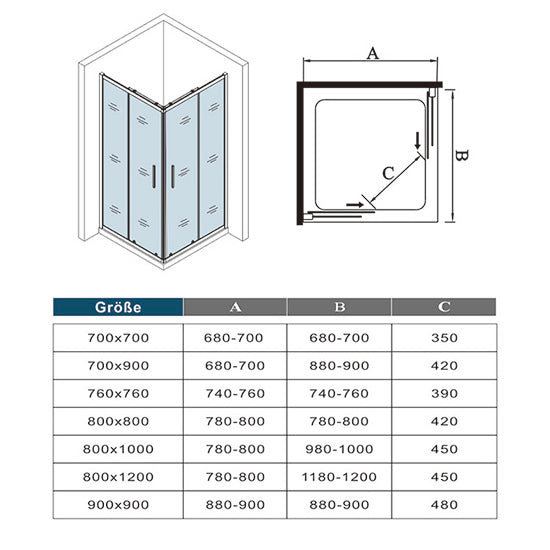 Duschkabine 90x90 80x80 cm Glas duschtür Eckeinstieg