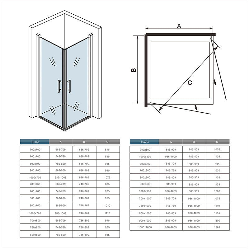 Eckeinstieg Duschkabine 90x90 80x80 cm Glas duschtür