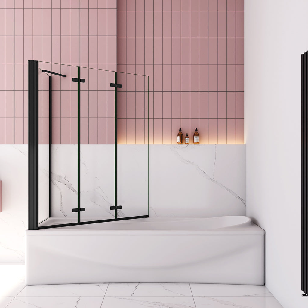 Faltbare Duschkabine Badewannenaufsatz NANO Glas 130x140 cm mit Seitenwand Schwarz