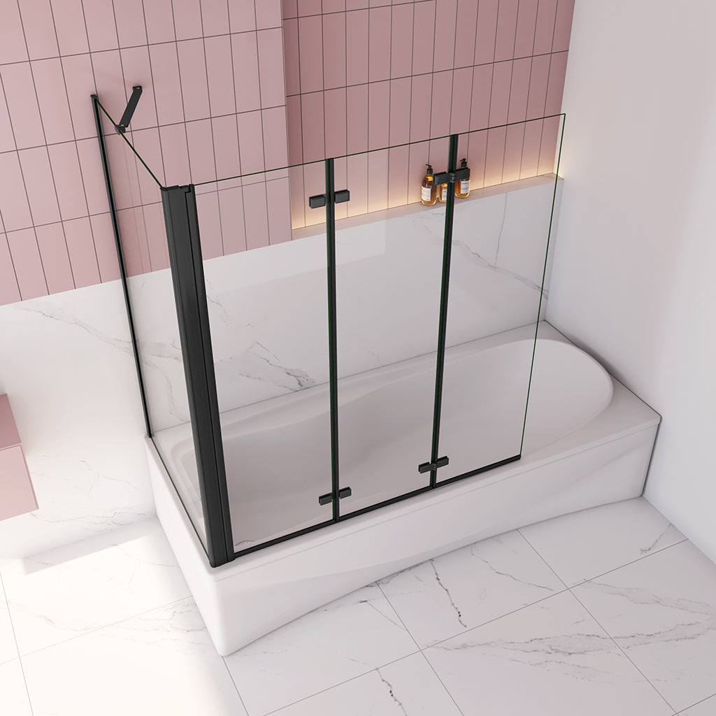 Faltbare Duschkabine Badewannenaufsatz NANO Glas 130x140 cm mit Seitenwand Schwarz