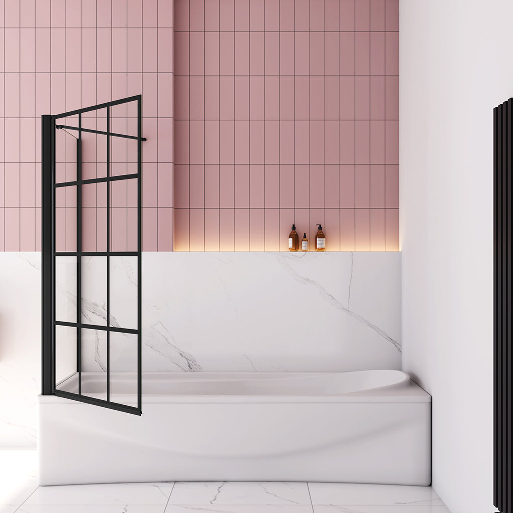 80 cm Badewannenaufsatz+Seitenwand 6mm Sicherheitsglas Duschwand Schwarz