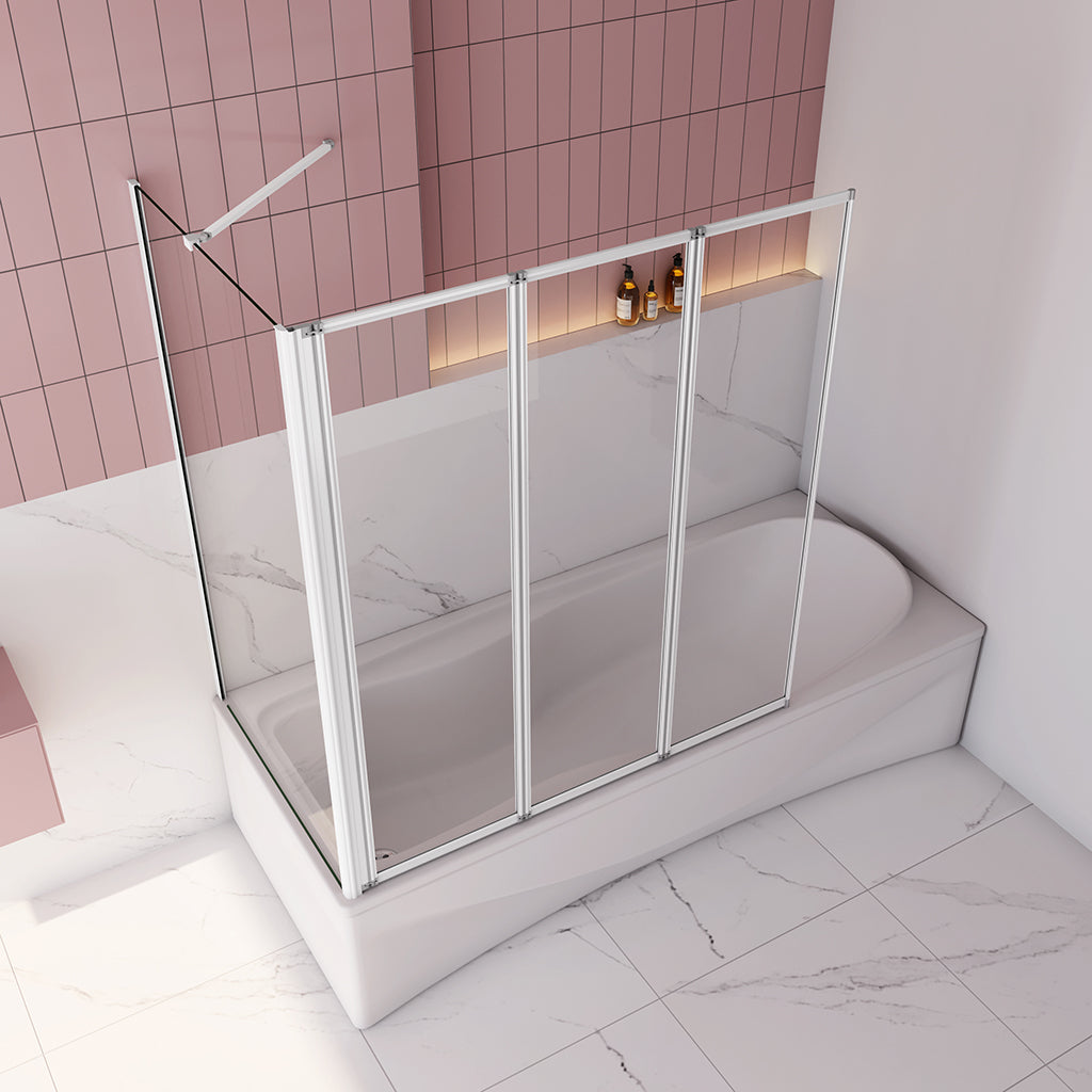 Duschabtrennung Badewannenfaltwand 3-teilig 120 cm Faltwand mit Seitenwand Glas Dusche