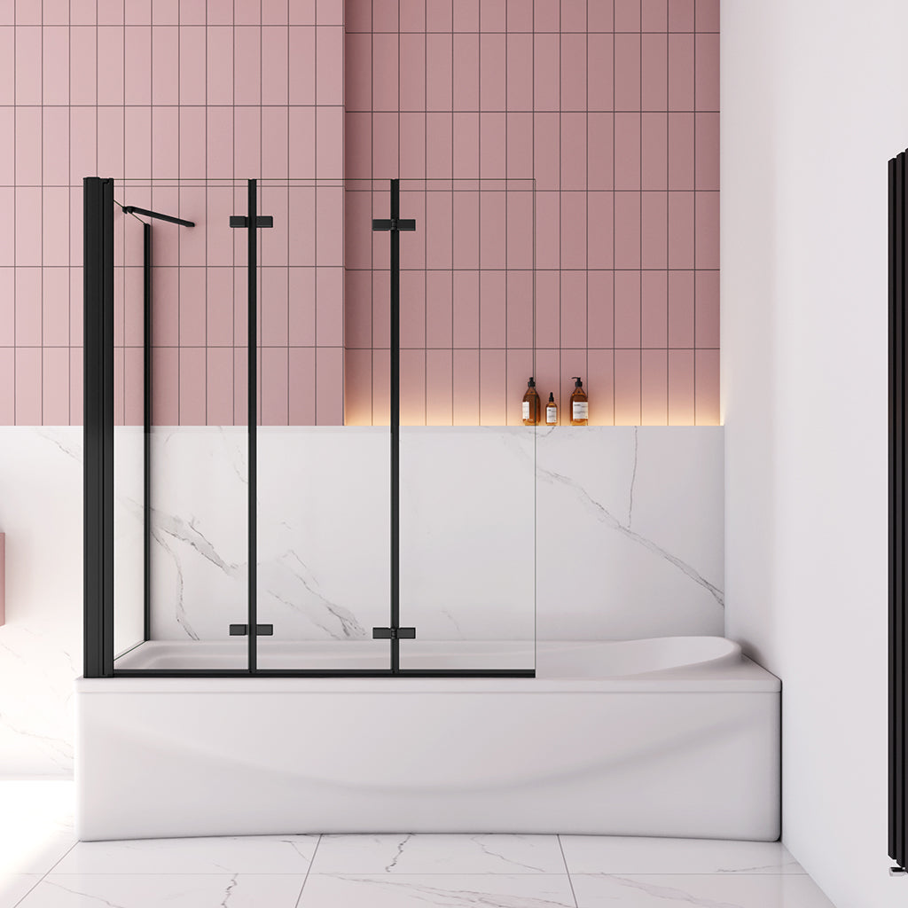 Faltbare Duschkabine Badewannenaufsatz NANO Glas 130x140 cm mit Seitenwand Schwarz