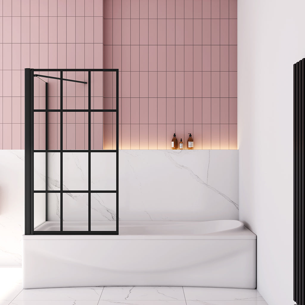 80 cm Badewannenaufsatz+Seitenwand 6mm Sicherheitsglas Duschwand Schwarz