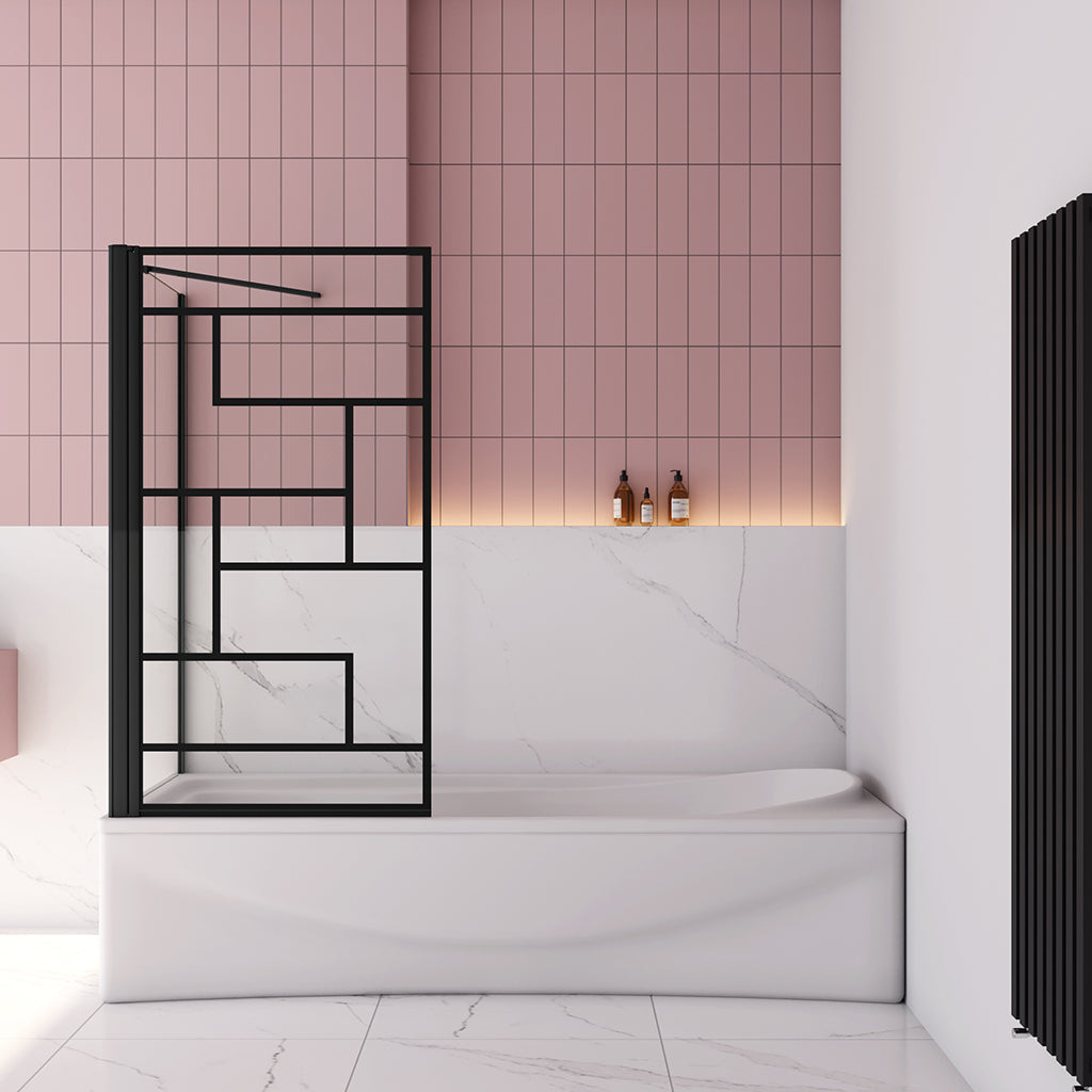 80 cm Badewannenaufsatz+Seitenwand 6mm Sicherheitsglas Glaswand Schwarz Industrial Design