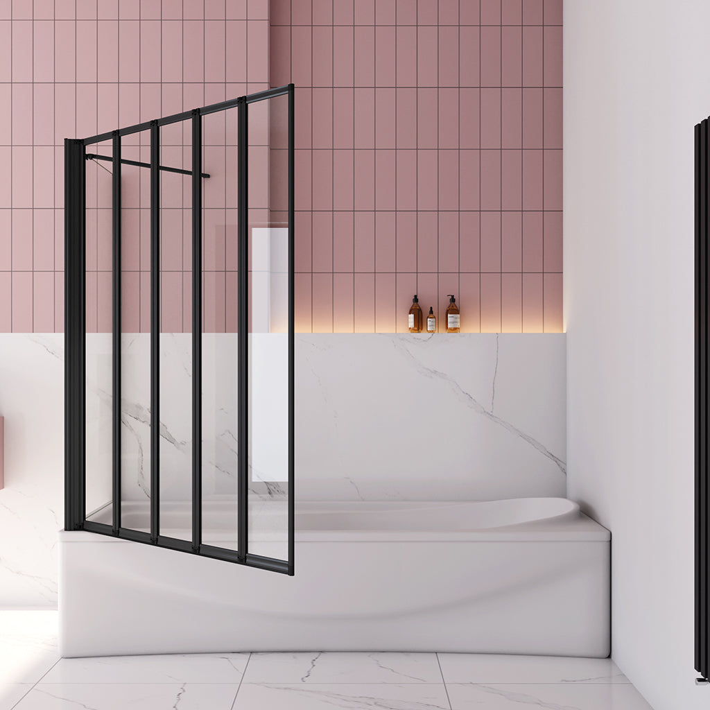120 cm Duschabtrennung Badewannenfaltwand+Seitenwand 5-teilig Faltwand Sicherheitsglas Schwarz
