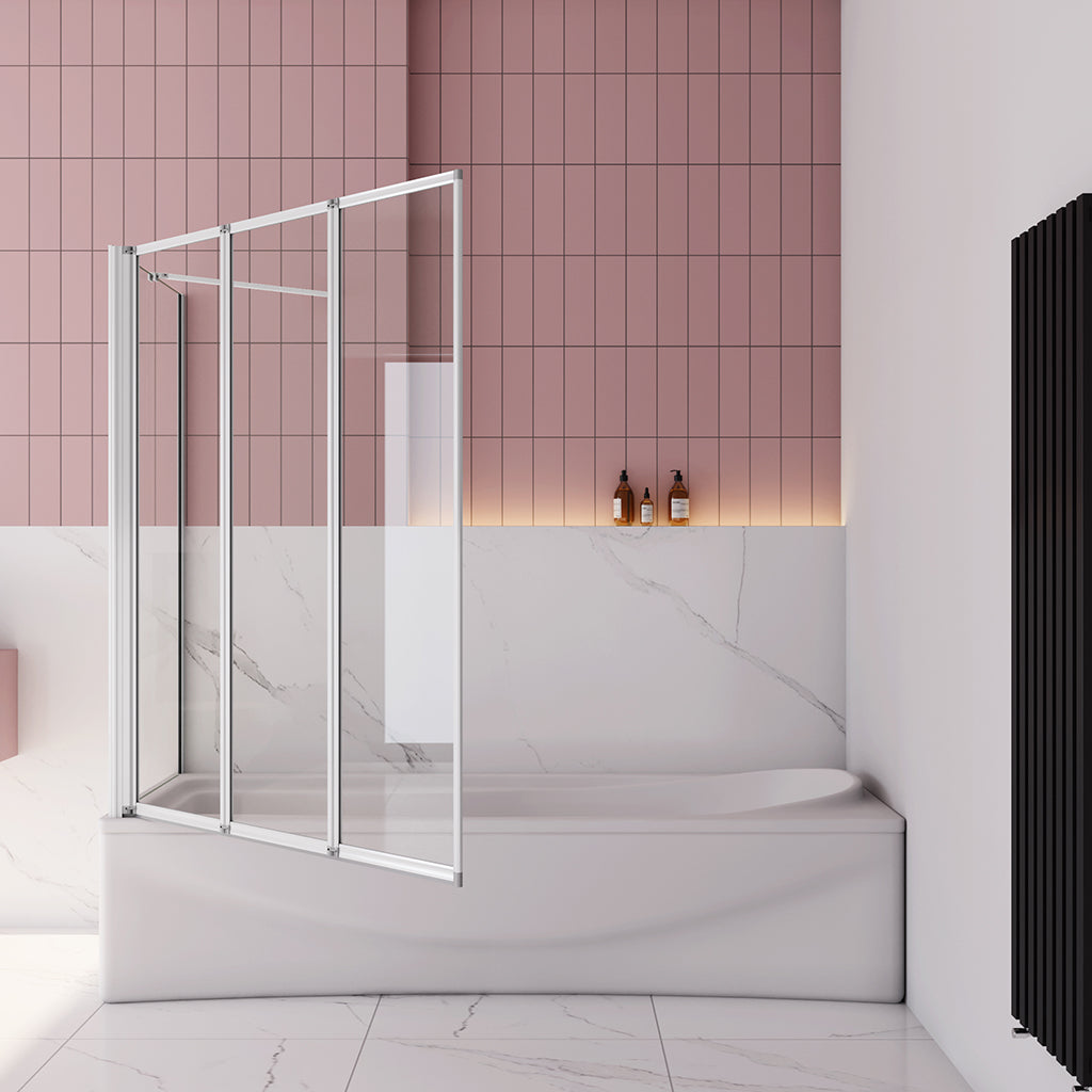 Duschabtrennung Badewannenfaltwand 3-teilig 120 cm Faltwand mit Seitenwand Glas Dusche