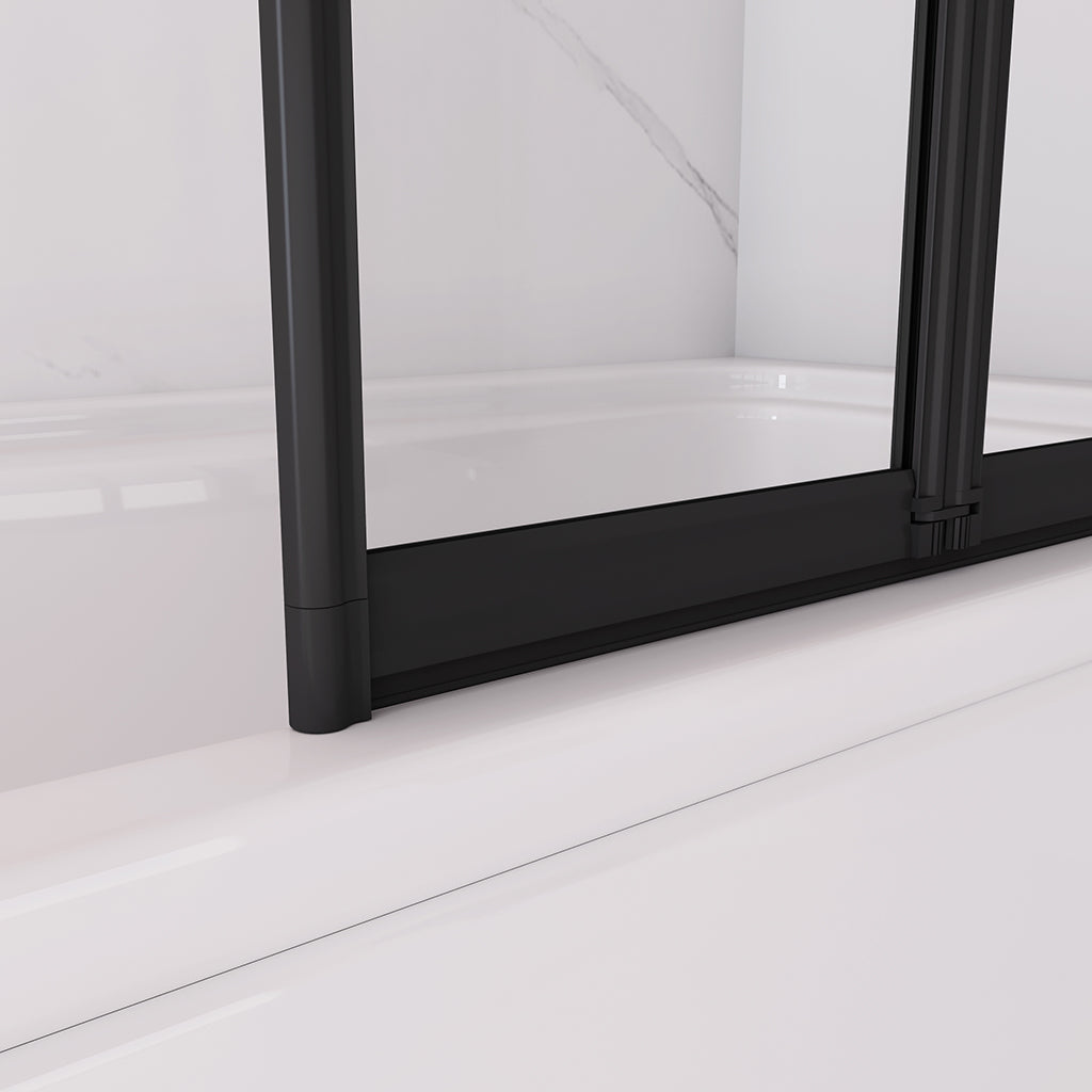 Duschabtrennung Badewannenfaltwand H.140 cm 4-teilig Faltwand Sicherheitsglas Schwarz