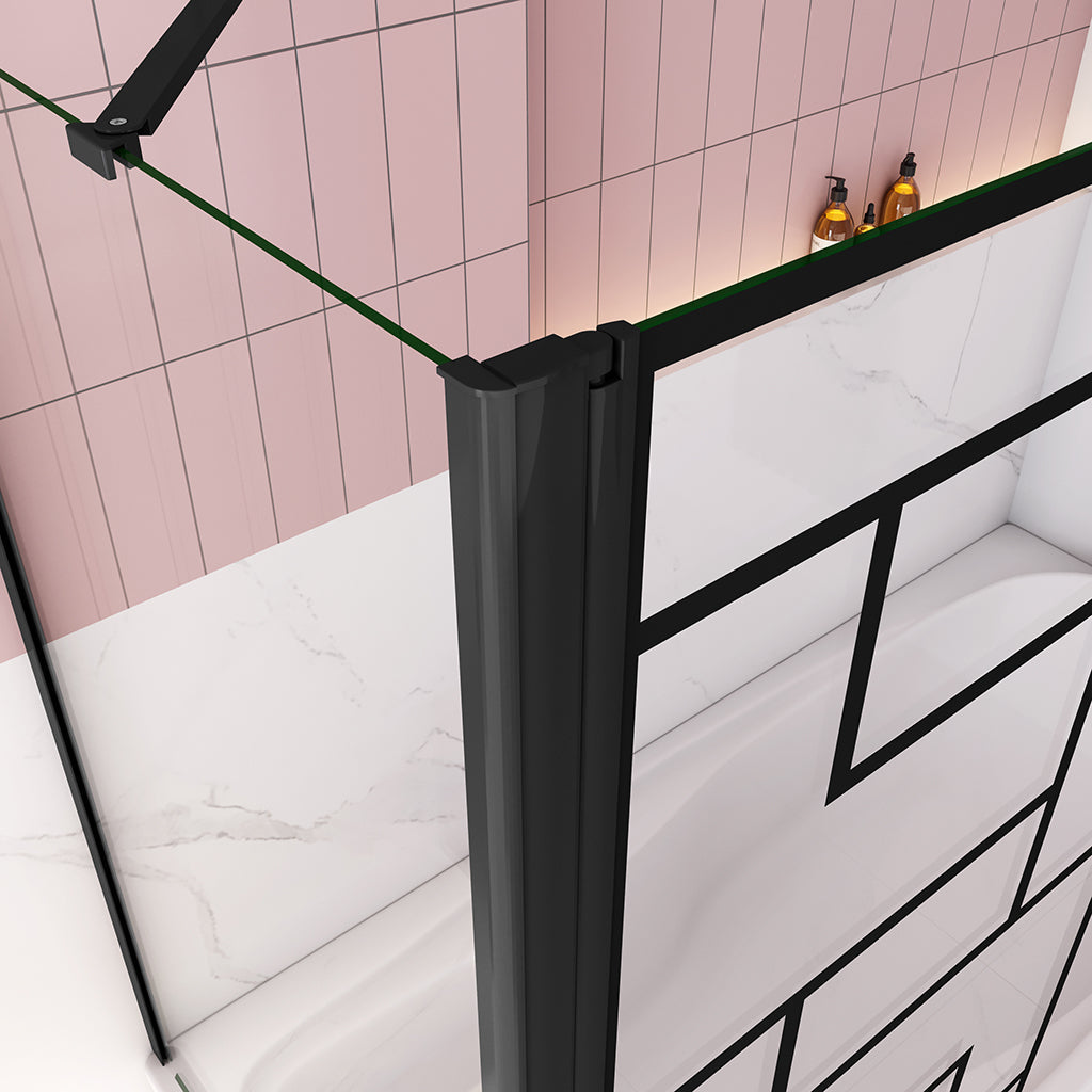 80 cm Badewannenaufsatz+Seitenwand 6mm Sicherheitsglas Glaswand Schwarz Industrial Design