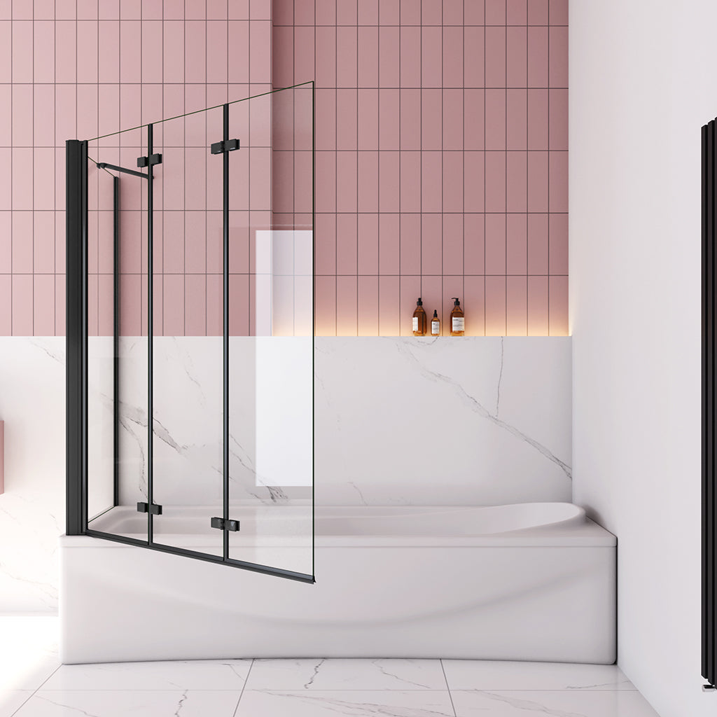 Faltbare Duschkabine Badewannenaufsatz NANO Glas 130x140 cm mit Seitenwand Schwarz