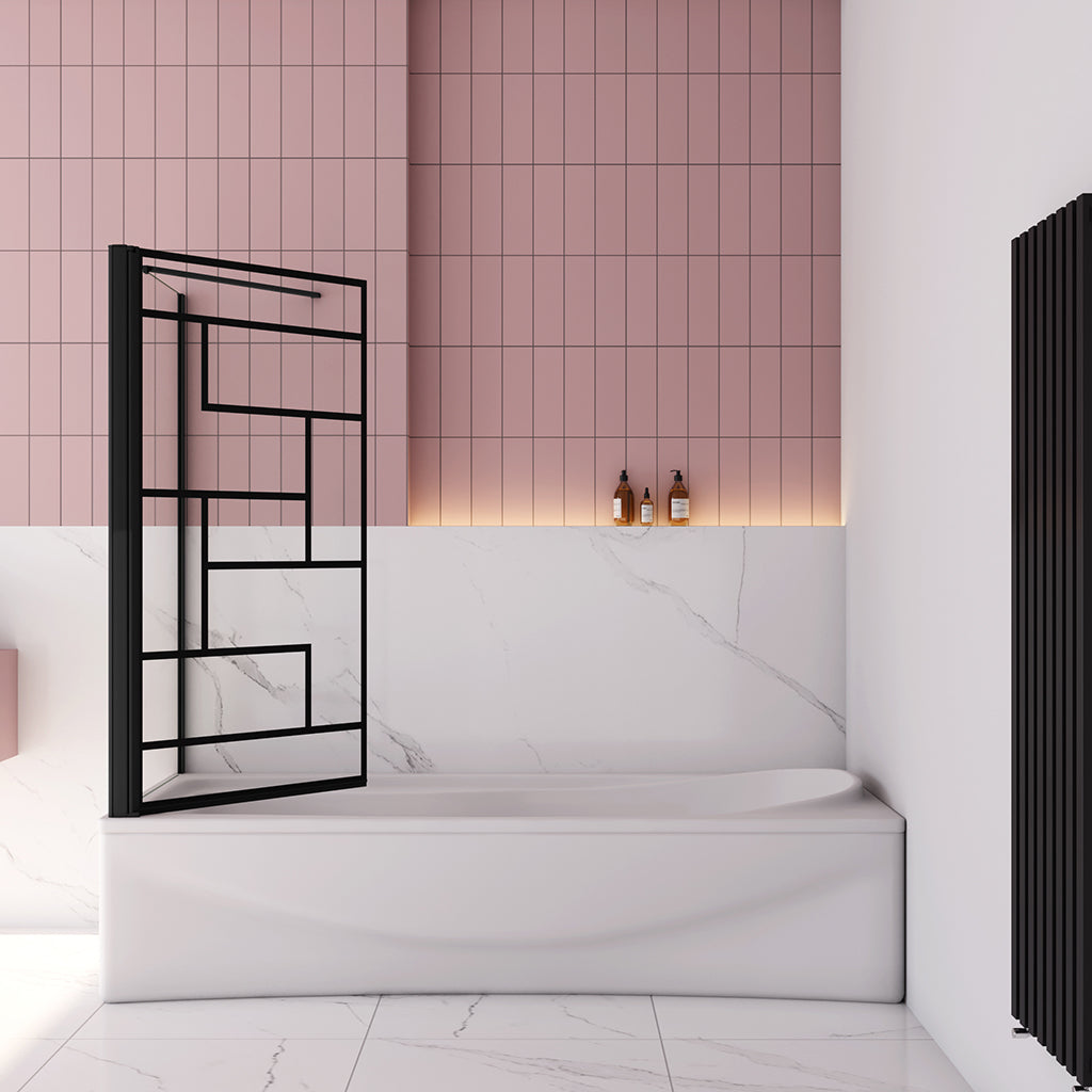 80 cm Badewannenaufsatz+Seitenwand 6mm Sicherheitsglas Glaswand Schwarz Industrial Design