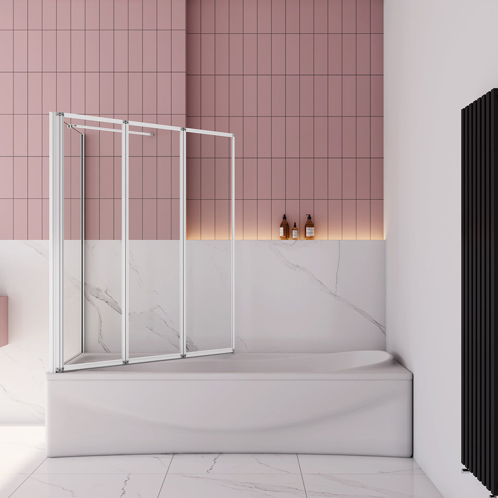 Duschabtrennung Badewannenfaltwand 3-teilig 120 cm Faltwand mit Seitenwand Glas Dusche
