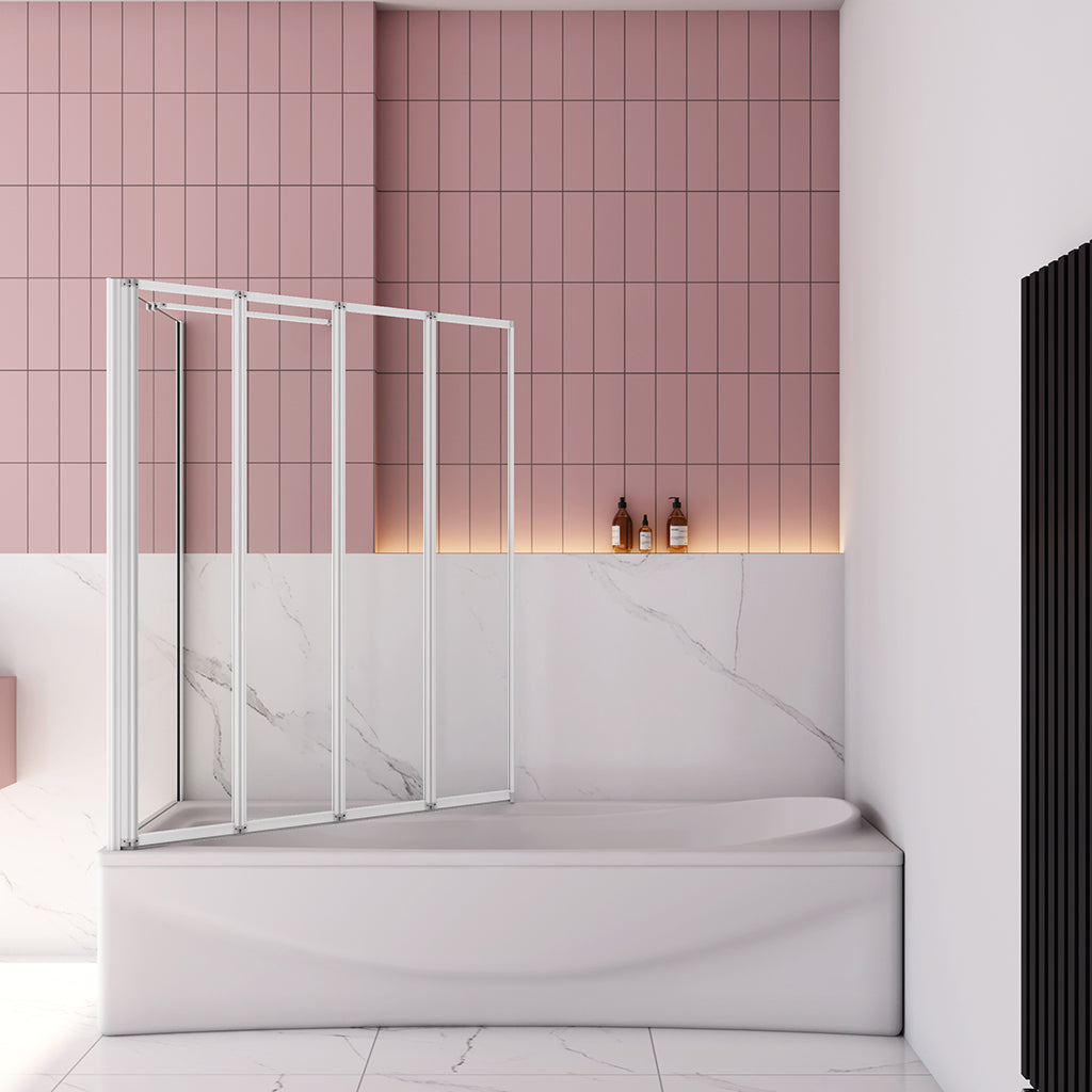 Duschabtrennung Badewannenfaltwand 4-teilig Faltwand+Seitenwand H.140 cm Glas Dusche