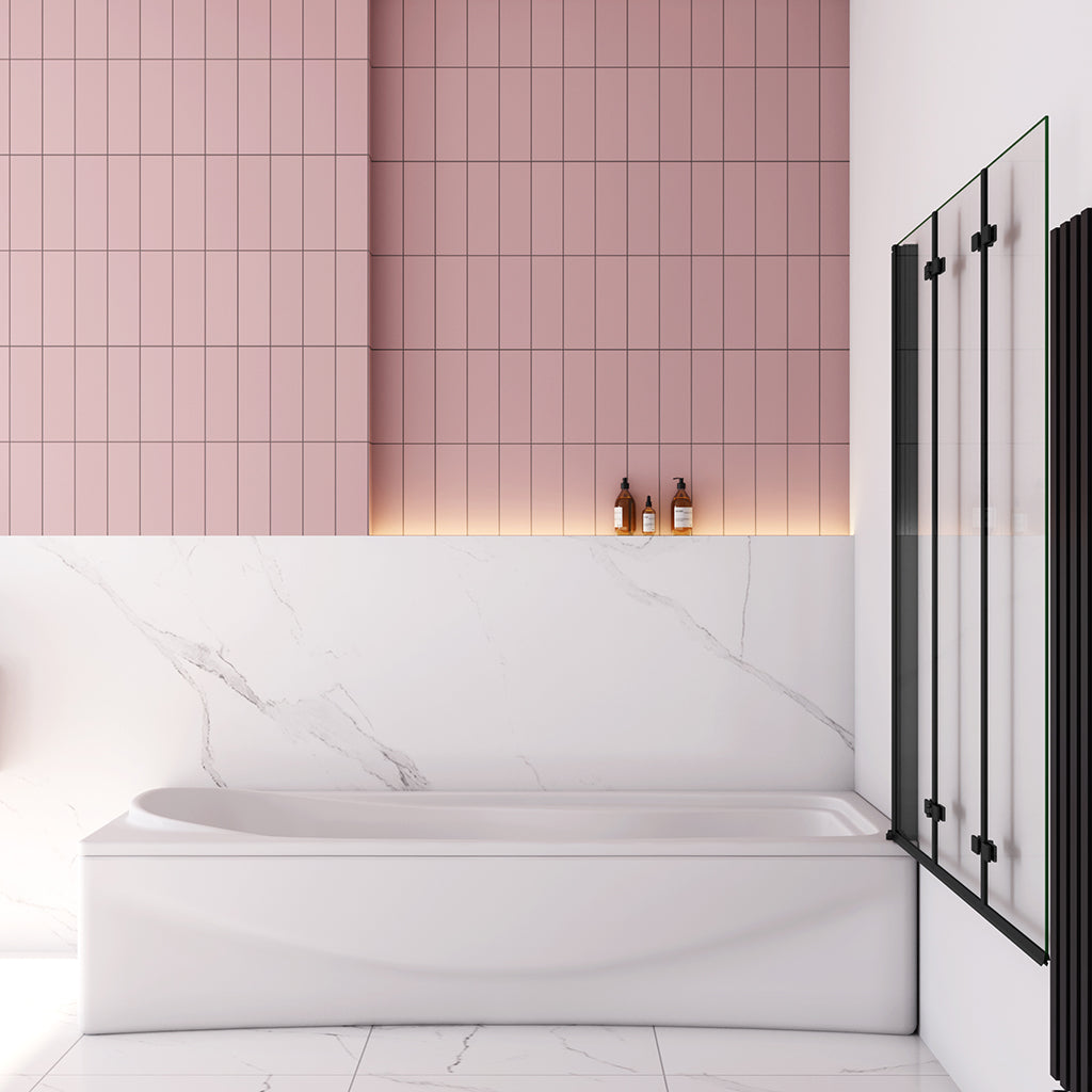 130x140 cm Badewannenaufsatz Badewannenfaltwand 6mm NANO Glas Faltwand Dusche Schwarz