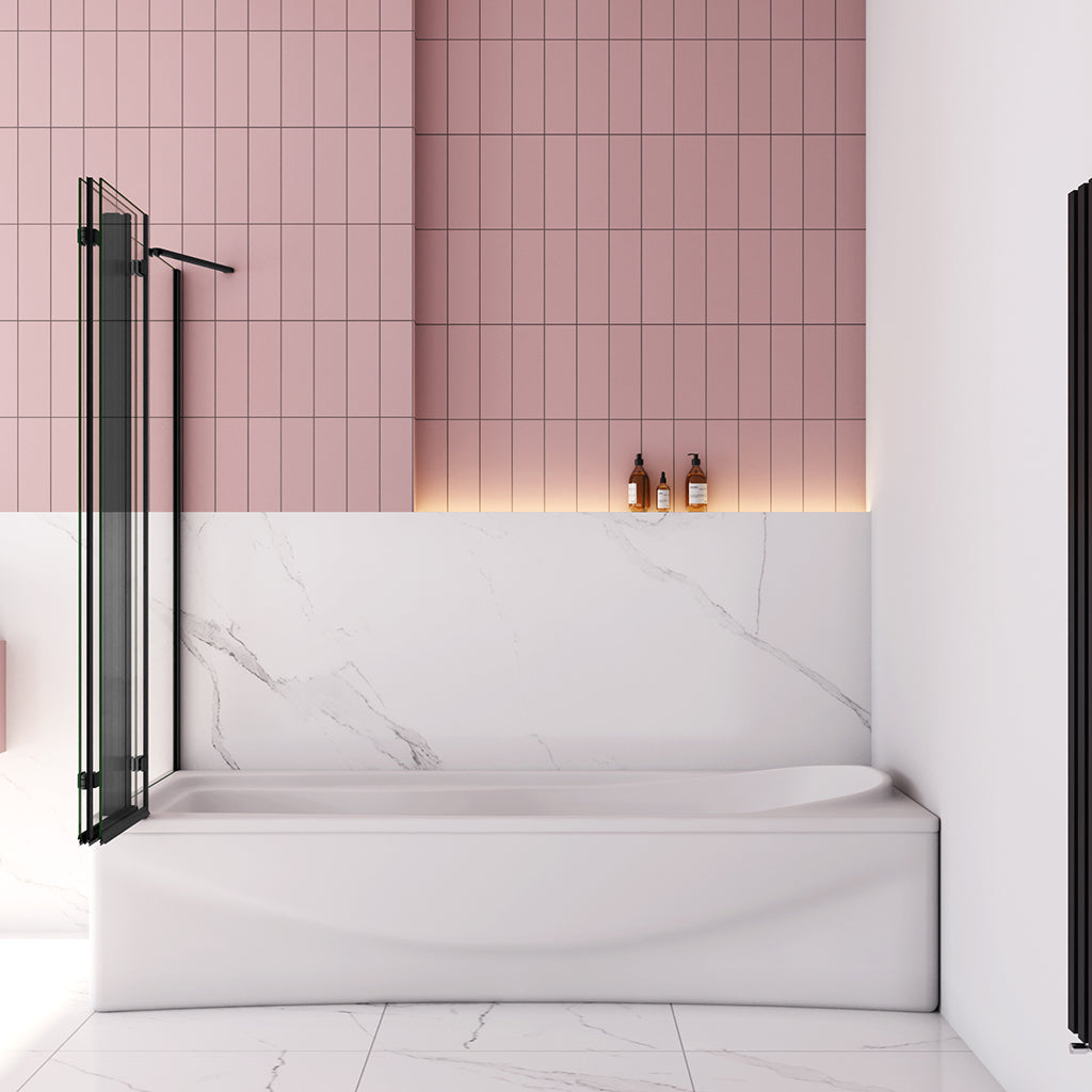 Faltbare Duschkabine Badewannenaufsatz NANO Glas 130x140 cm mit Seitenwand Schwarz