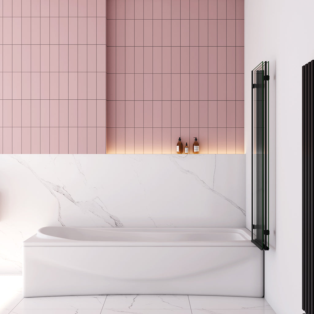 130x140 cm Badewannenaufsatz Badewannenfaltwand 6mm NANO Glas Faltwand Dusche Schwarz