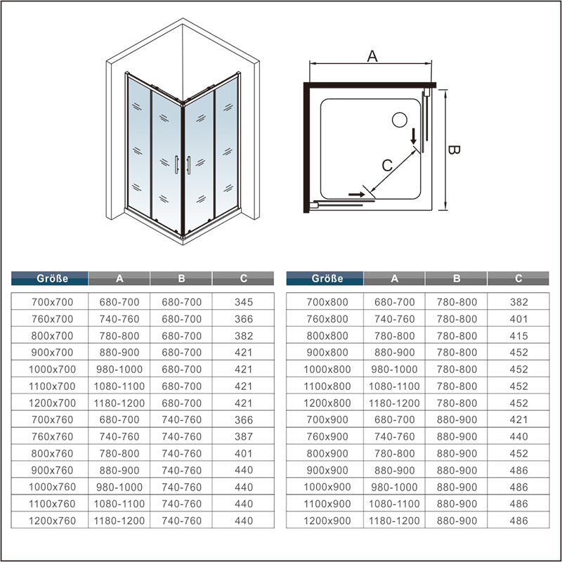Eckeinstieg Duschkabine 80x80 90x90 cm Glas duschtür