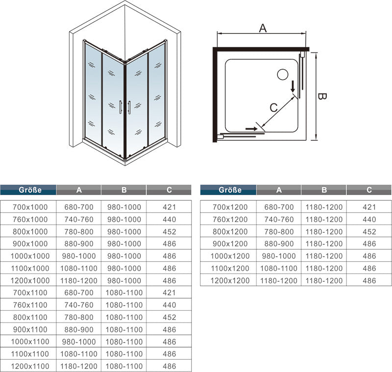 Duschkabine 80x80 90x90 cm Glas duschtür Eckeinstieg