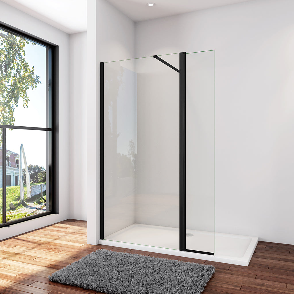 Walk In Duschtrennwand Aluminium 130+30 x H.200 cm 8mm NANO Glas Stabistange 140 cm Duschhaus