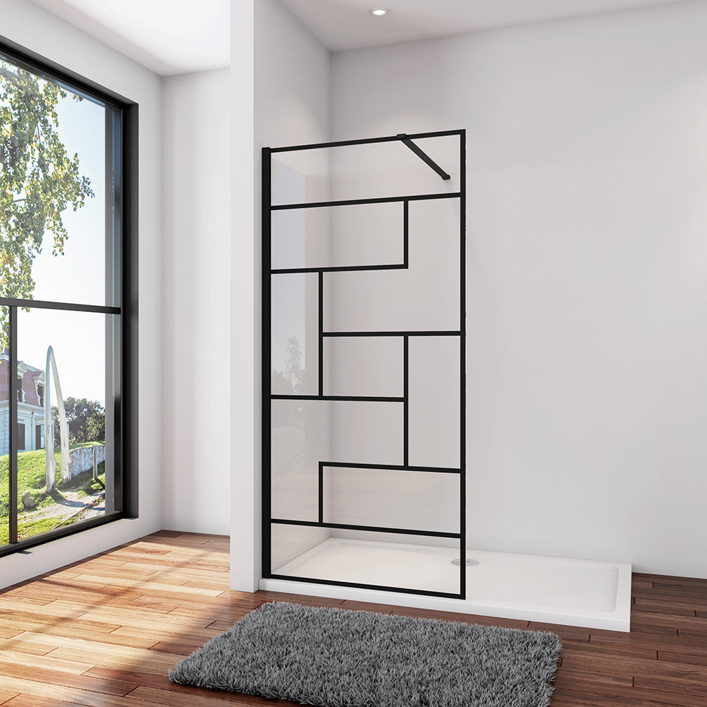 Walk In Duschwand Dusche 140 x 200 cm 8mm NANO Glas Stabistange 140 cm Schwarz Glaswand