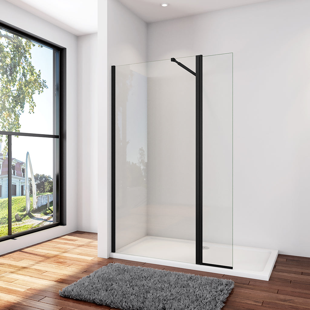 Duschwand Duschabtrennung 30+30 x H.200 cm 8mm NANO Glas Aluminium Stabistange 73-120 cm Duschhaus
