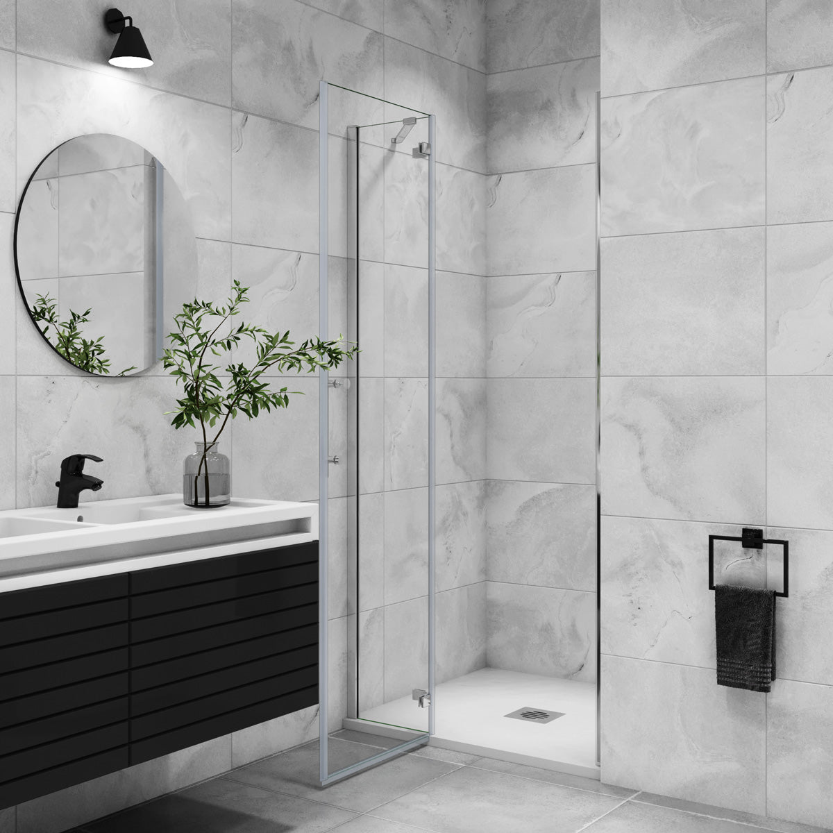 Nischentür Dusche Duschabtrennung 120 cm Höhe 195cm NANO Glas Drehtür
